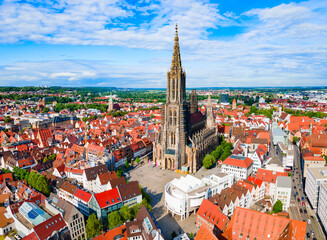 Ulm Minster Church aerial panoramic view, Germany - 510311396