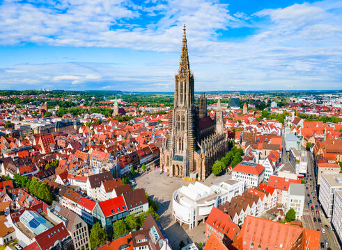 Ulm Minster Church aerial panoramic view, Germany