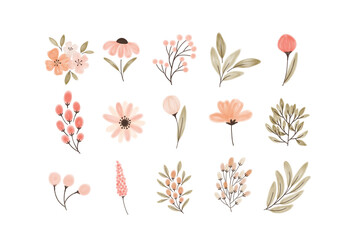Cute Individual Watercolor Flower Vector Collection