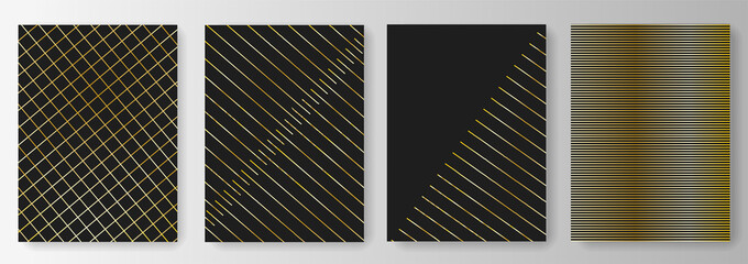 Collection of black backgrounds with golden lines