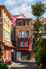 Colorful historic houses in the old neighborhood Balat in Istanbul, Turkey