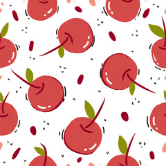 Seamless hand drawn cherry fruit pattern 