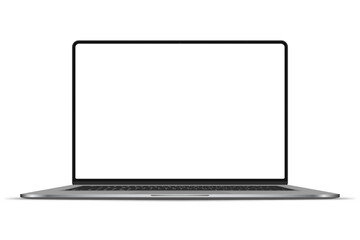 Realistic Darkgrey Notebook with Transparent Screen Isolated. New Laptop. Open Display. Can Use for Project, Presentation. Blank Device Mock Up. Separate Groups and Layers. Easily Editable Vector. PNG