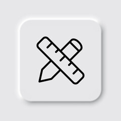 Ruler, pen simple icon vector. Flar design. Neumorphism design.ai