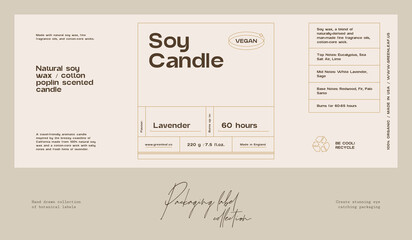 Hand drawn botanical line art vector cosmetics printable label design template