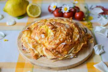 Banitsa, a Traditional Bulgarian Pastry with Cheese.