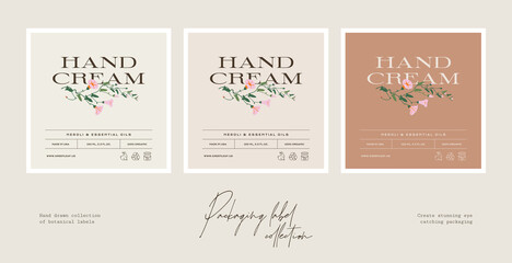 Fototapeta premium Hand drawn botanical line art vector cosmetics printable label design template