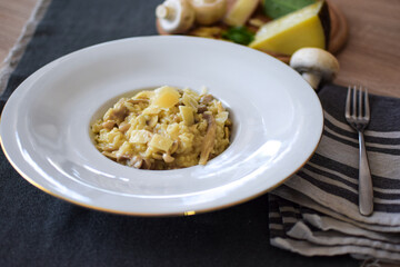 Mushroom risotto with parmesan cheese.