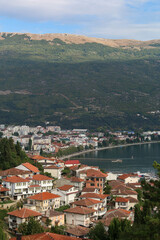 Fototapeta na wymiar view from above of the city and lake of Ohrid