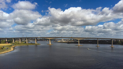 A high angle view of the Orwell Bridge near Ipswich, Suffolk, UK