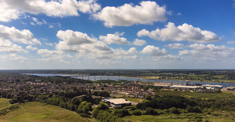 A high angle view of the Orwell Bridge near Ipswich, Suffolk, UK