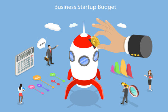 3D Isometric Flat Vector Conceptual Illustration of Business Startup Budget, Investing to Innovations