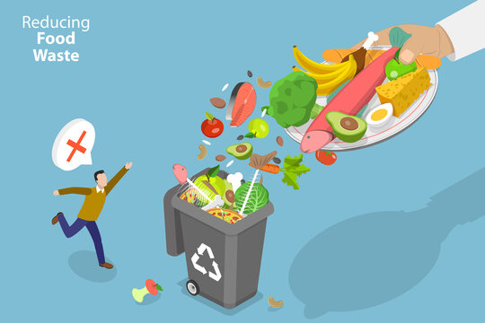 3D Isometric Flat Vector Conceptual Illustration of Reducing Food Waste, Consumerism Lifestyle Reduction