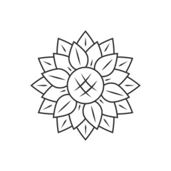 Flower icon. Vector drawing of a flower with black lines.