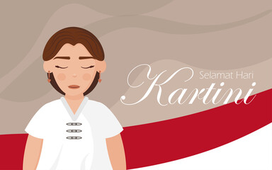 Festive banner for the day of Selamat Hari Pictures Happy Kartini Day. Indonesian hero, defended the rights of a girl and womens education. Vector illustration