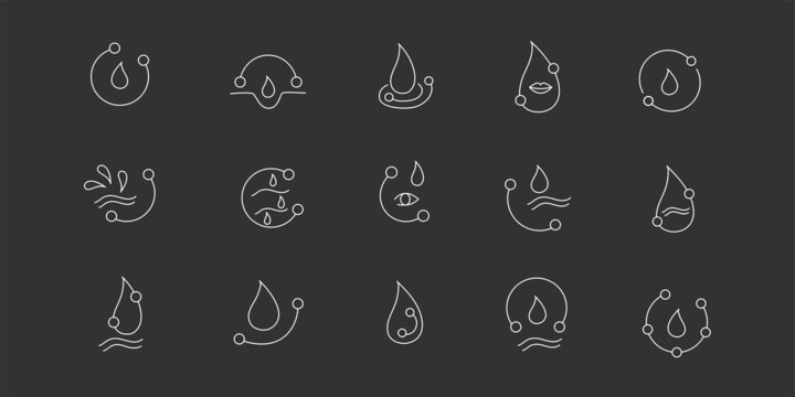 Moisture and nutrition icon for revitalizing and hydrating face beauty product. Editable stroke. Vector stock illustration isolated on black chalkboard background for packaging design.