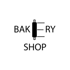 Bakery shop sign.Text rolling pin instead of letter E illustration ten