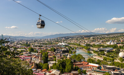 Tbilisi city and Tbilisi cable car general view. Georgia - obrazy, fototapety, plakaty