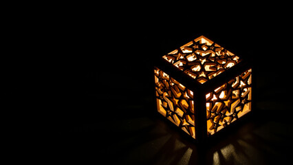 wood light box on black background 