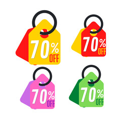 70% off set Discount sale, with multi-color label, online, graphic design. Vector Illustration