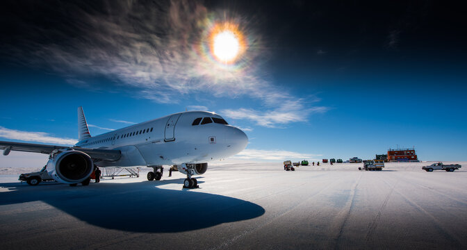 Airbus A319 at Wilkins Ski Runway, Antarctica