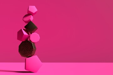 Abstract 3D render design ready template with minimalistic pink objects
