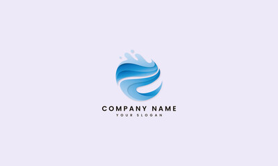 Letter E simple wave and sea logo design