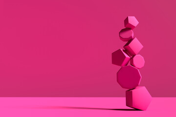 Abstract 3D render design ready template with minimalistic pink objects