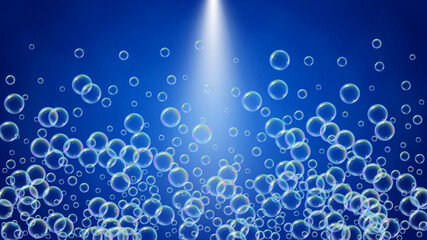 Suds bubble. Detergent bath foam and soap for bathtub. Shampoo.