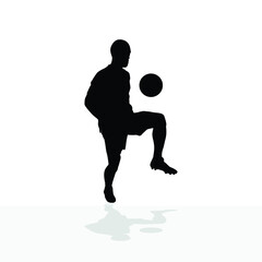 vector soccer player silhouette. player shooting white background