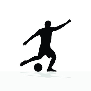 vector soccer player silhouette. player shooting white background