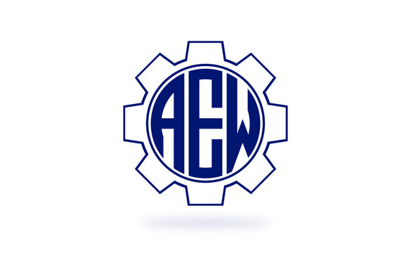 AEW three letter industrial logo with gear icon logo design vector template. mechanical logo | servicing logo | engineering logo | initial letter logo | flat logo | minimalist logo | wordmark logo |