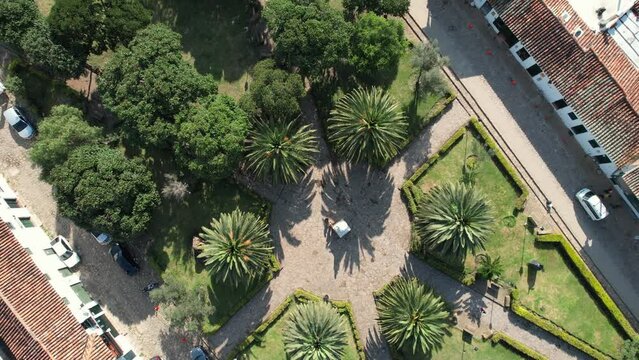 Aerial view of Plaza Antonio Nari&ntilde;o in historic Villa de Leyva, Colombia.