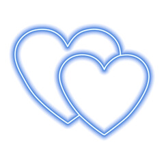 Two neon blue hearts on a white background. Valentine's Day, love, couple, relationship, family