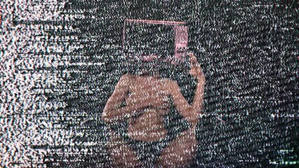 Televion head woman with static on screen