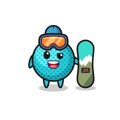 Illustration of spiky ball character with snowboarding style
