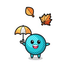cartoon of the cute spiky ball holding an umbrella in autumn