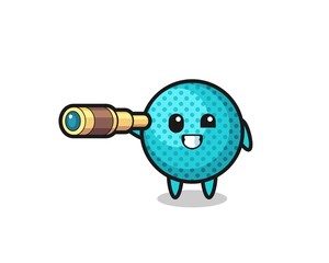 cute spiky ball character is holding an old telescope