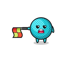 spiky ball character as line judge hold the flag straight horizontally