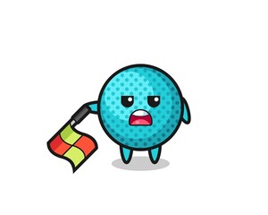 spiky ball character as line judge hold the flag down at a 45 degree angle