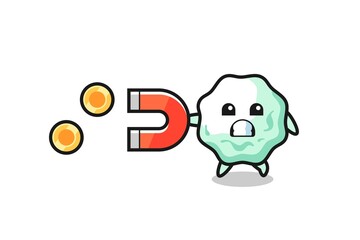 the character of chewing gum hold a magnet to catch the gold coins