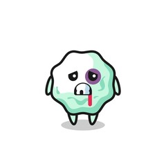 injured chewing gum character with a bruised face