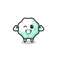 the muscular chewing gum character is posing showing his muscles