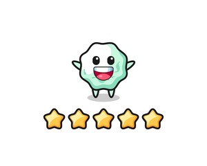 the illustration of customer best rating, chewing gum cute character with 5 stars