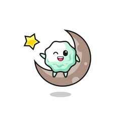 illustration of chewing gum cartoon sitting on the half moon