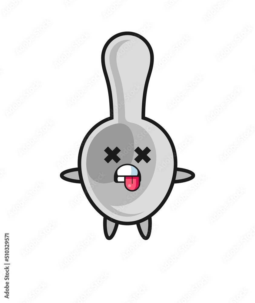 Sticker character of the cute spoon with dead pose