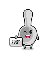 the mascot of the spoon holding a banner that says thank you