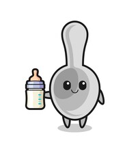 baby spoon cartoon character with milk bottle