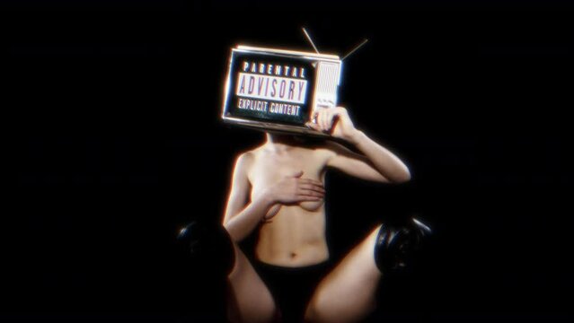 Televion head woman with static on screen