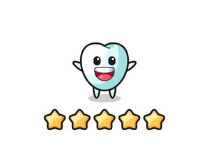 the illustration of customer best rating, tooth cute character with 5 stars